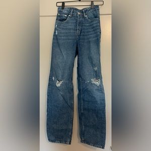 H&M Straight Mid-Rise Ripped Jeans